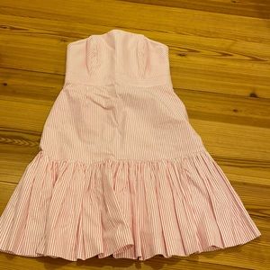 Kentucky Derby spring pink seersucker dress with ruffled hem
